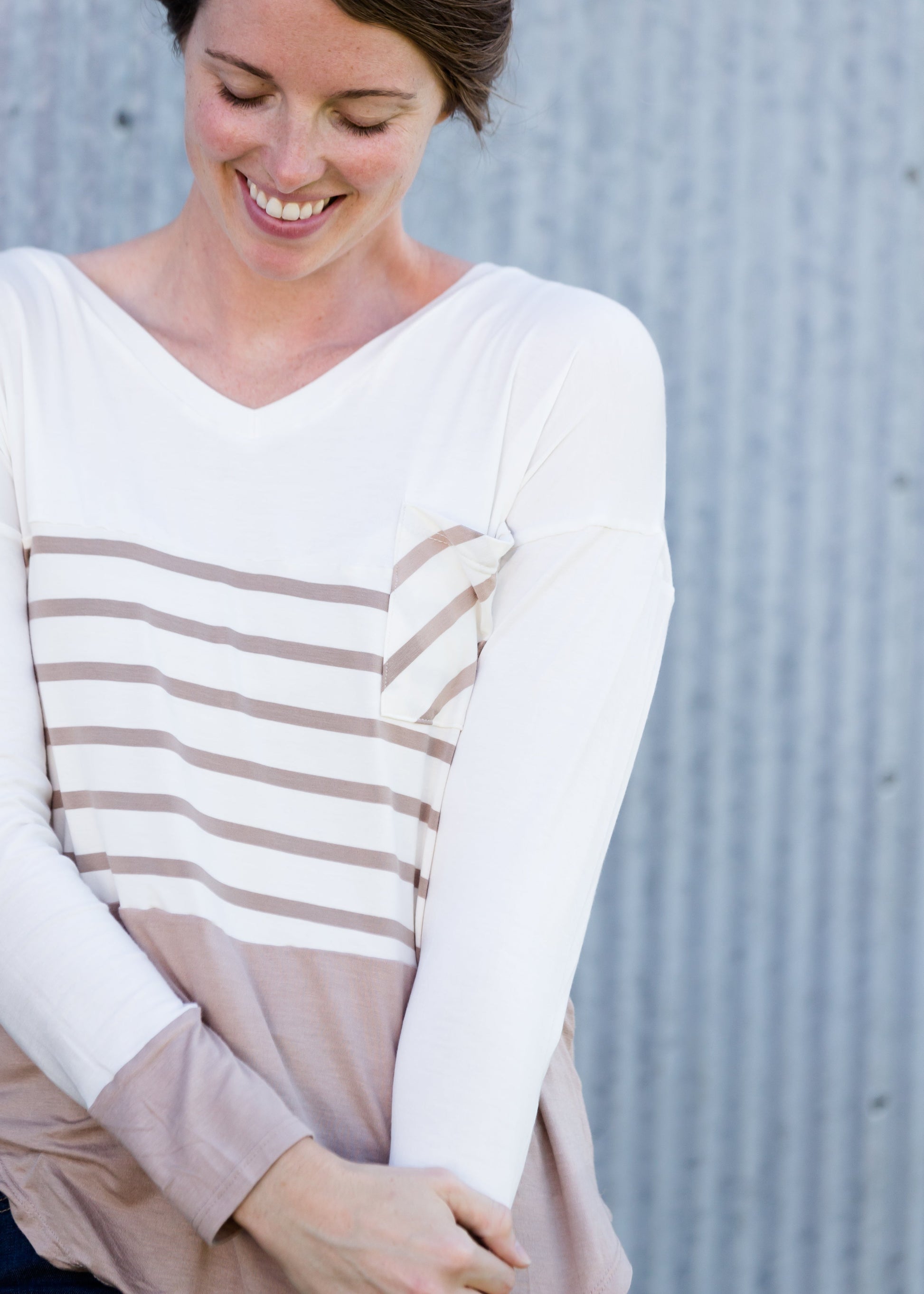 Pocket Stripe Color Block Top - FINAL SALE Tops