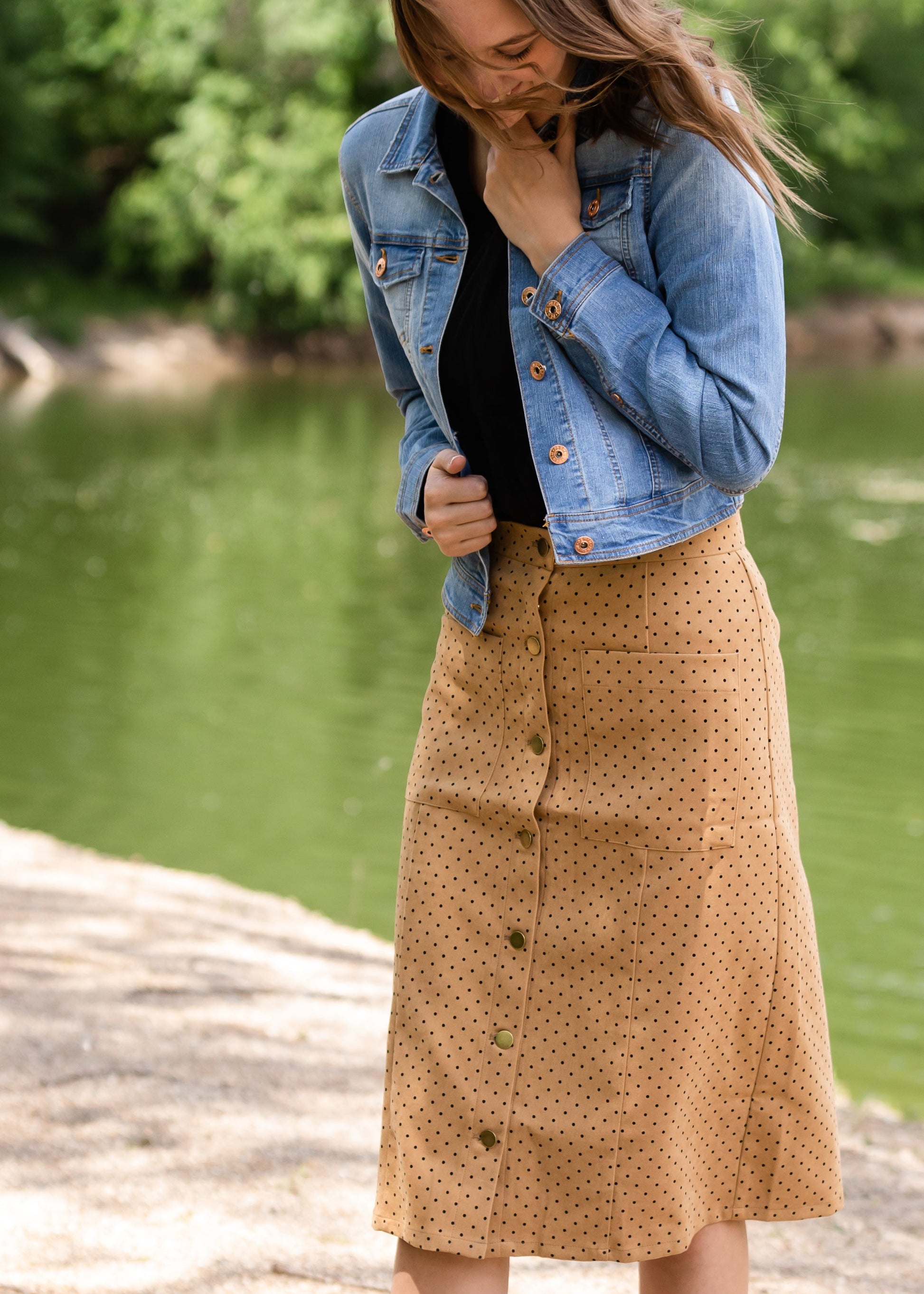 Polka Dot Button Up Midi Skirt - FINAL SALE Skirts