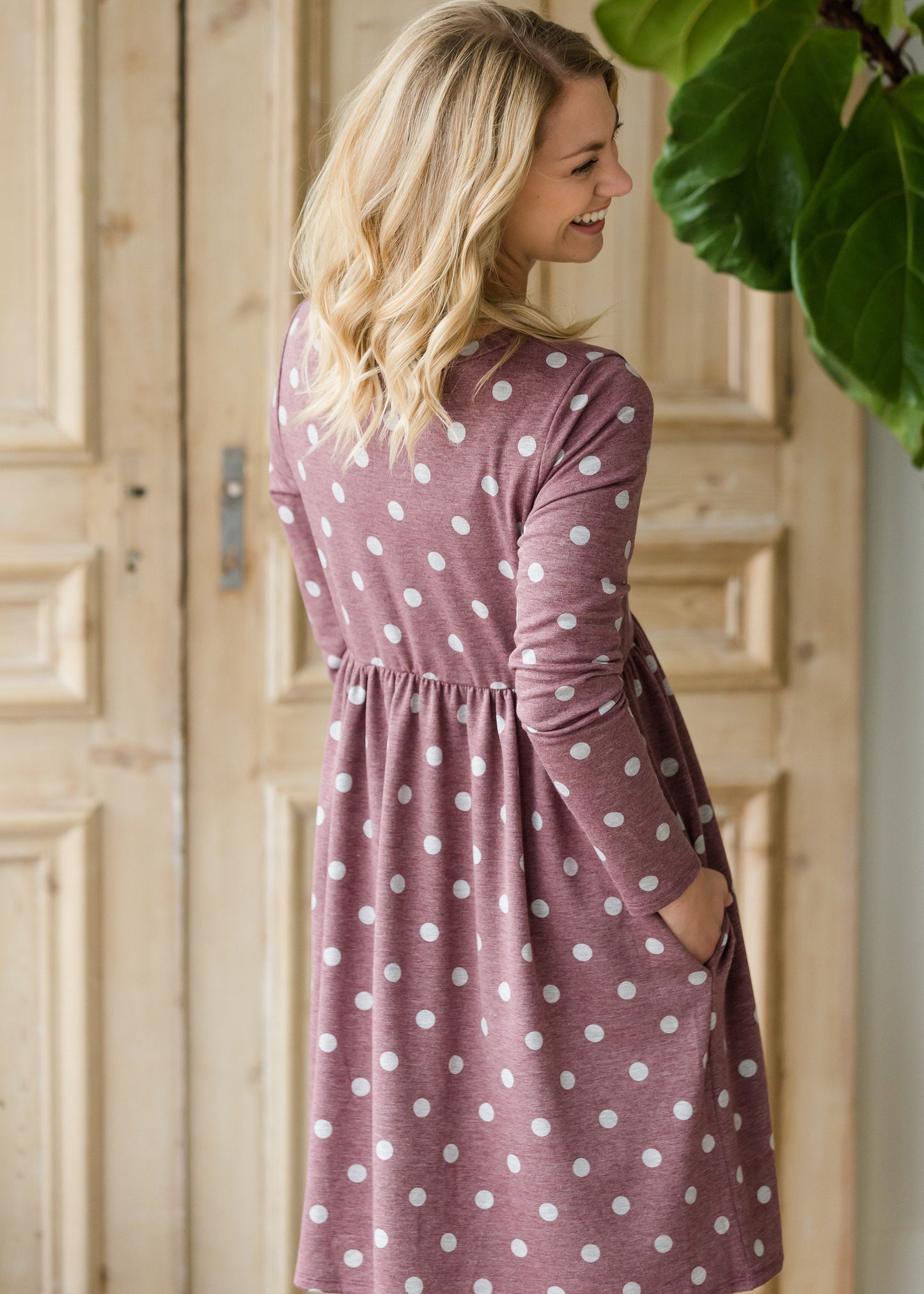 Polka Dot Long Sleeve Knit Midi Dress - FINAL SALE Dresses