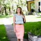 Modest Mint Top with Coral Polka Dots and a Ruffle Cap Sleeve