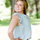 Modest Mint Top with Coral Polka Dots and a Ruffle Cap Sleeve