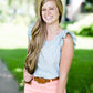 Modest Mint Top with Coral Polka Dots and a Ruffle Cap Sleeve