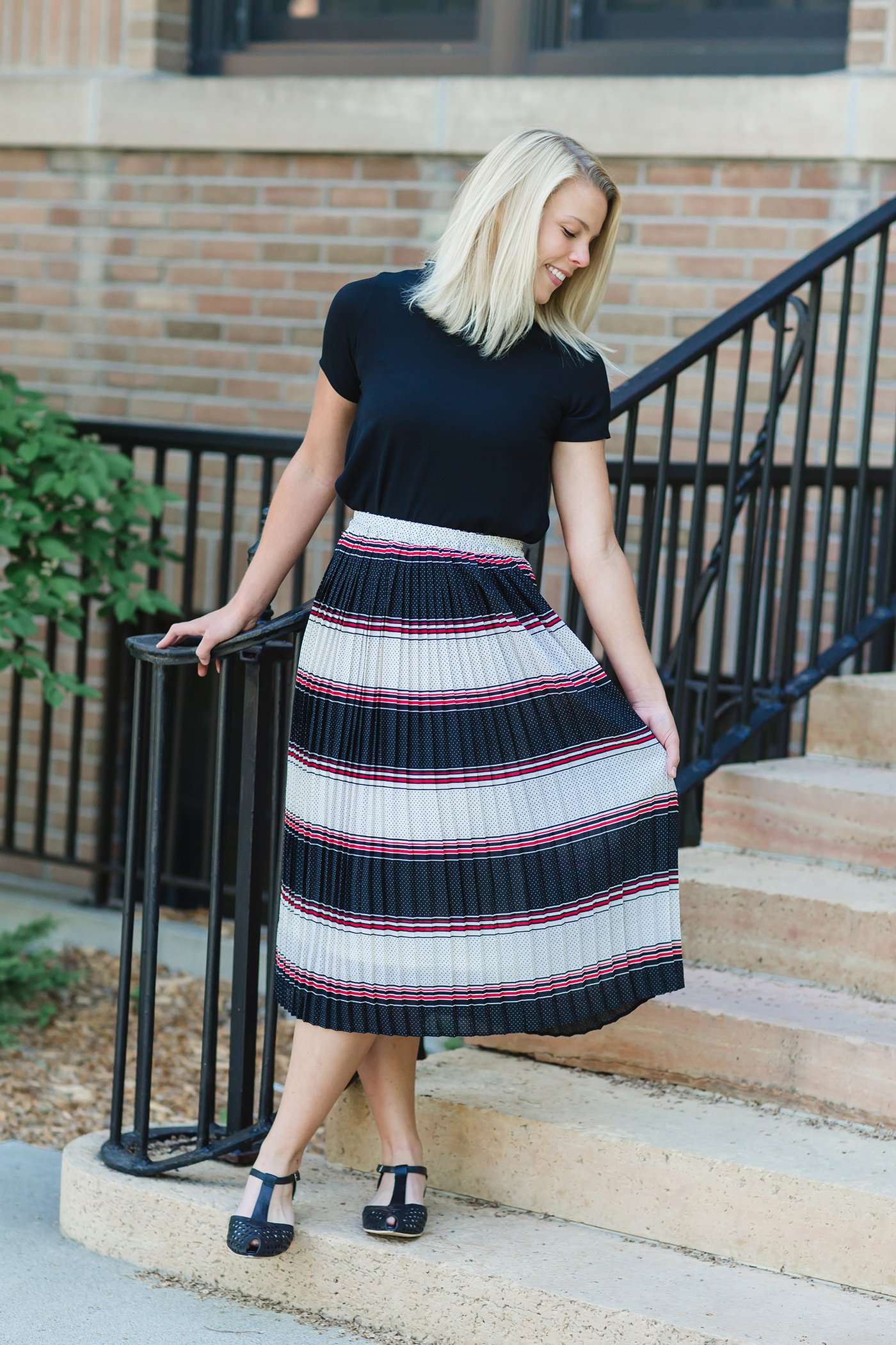 Polka Dot & Striped Pleated Skirt - FINAL SALE Skirts