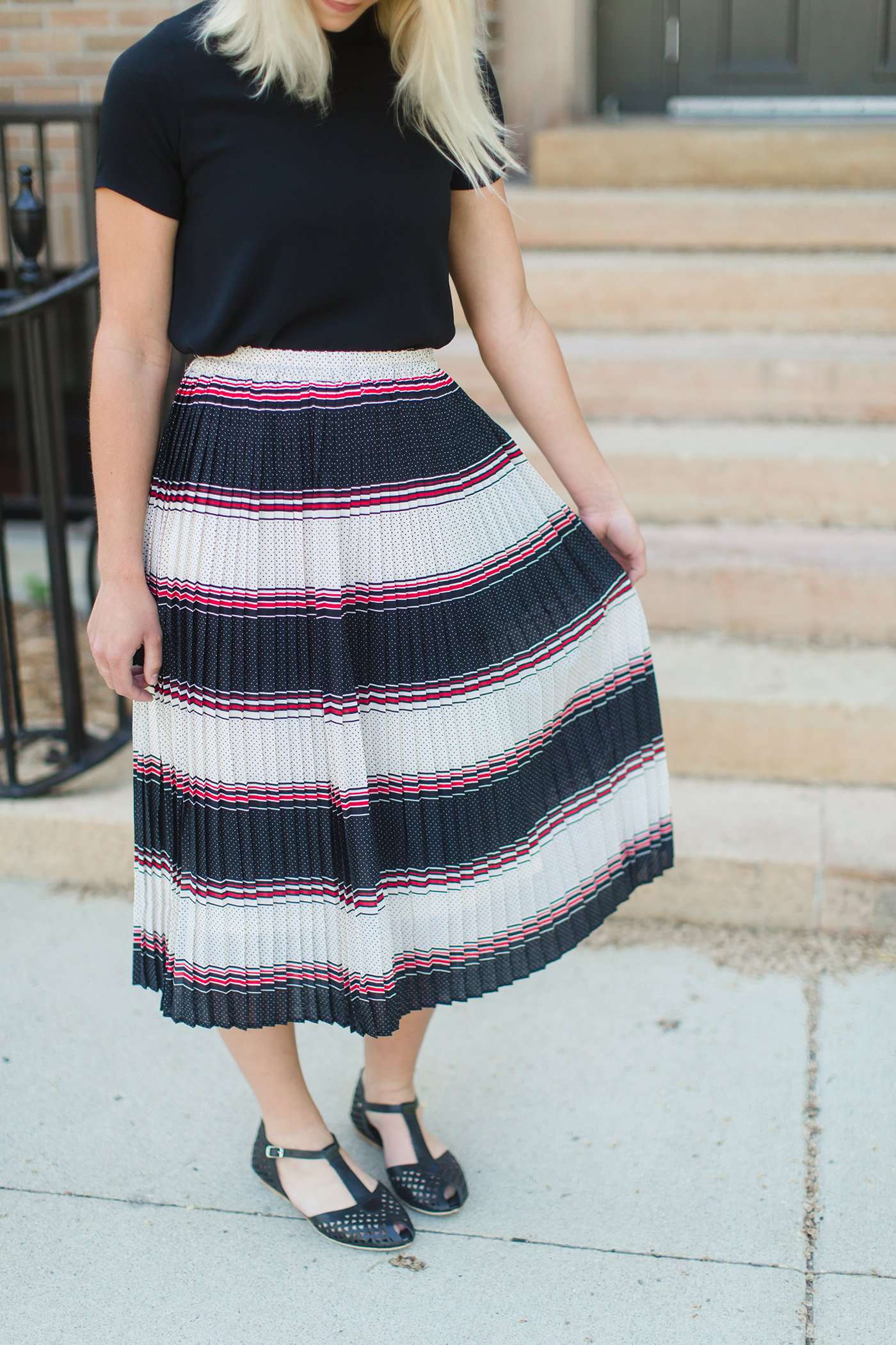 Polka Dot & Striped Pleated Skirt - FINAL SALE Skirts