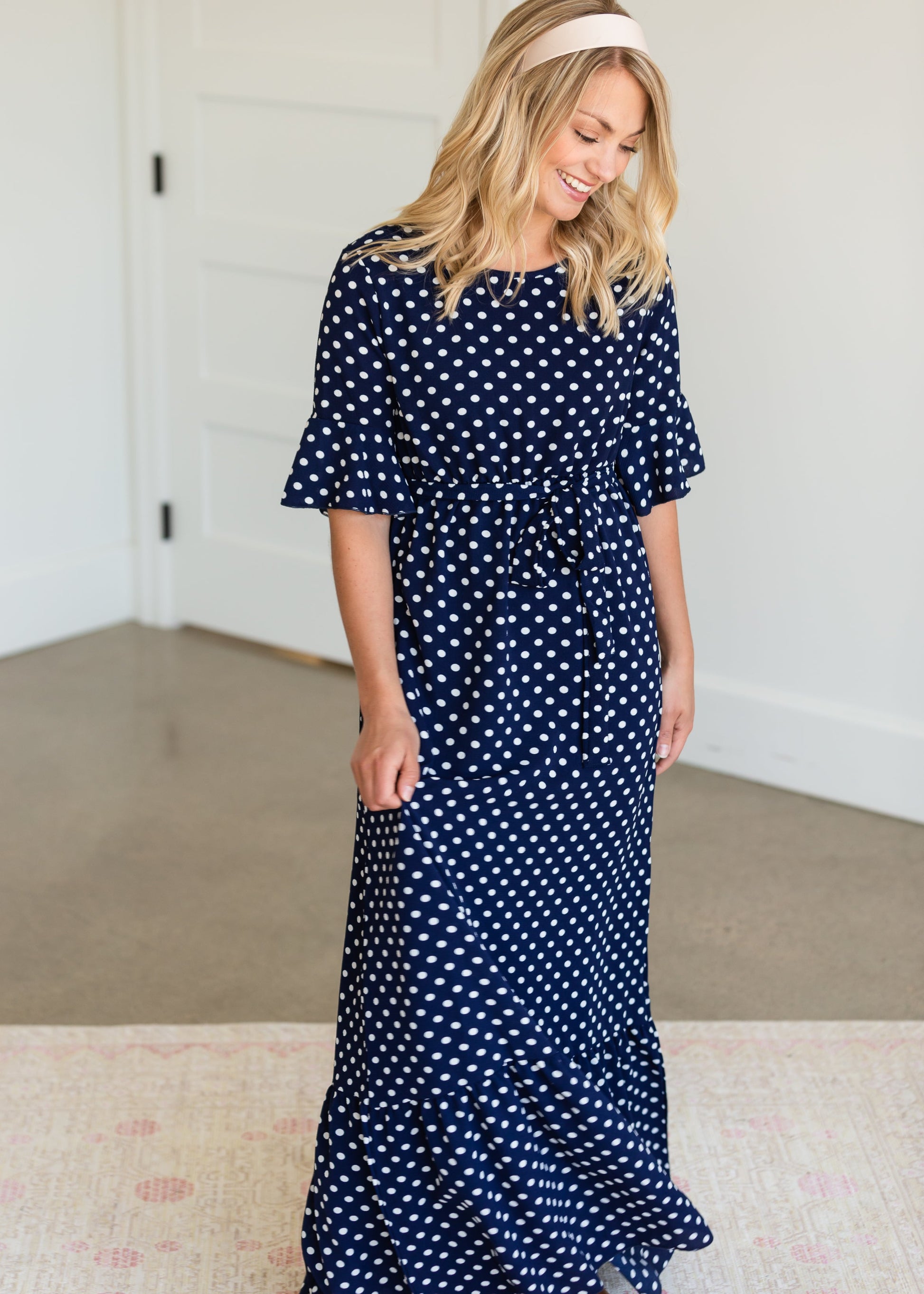 Polka Dot Trumpet Sleeve Maxi Dress - FINAL SALE Dresses