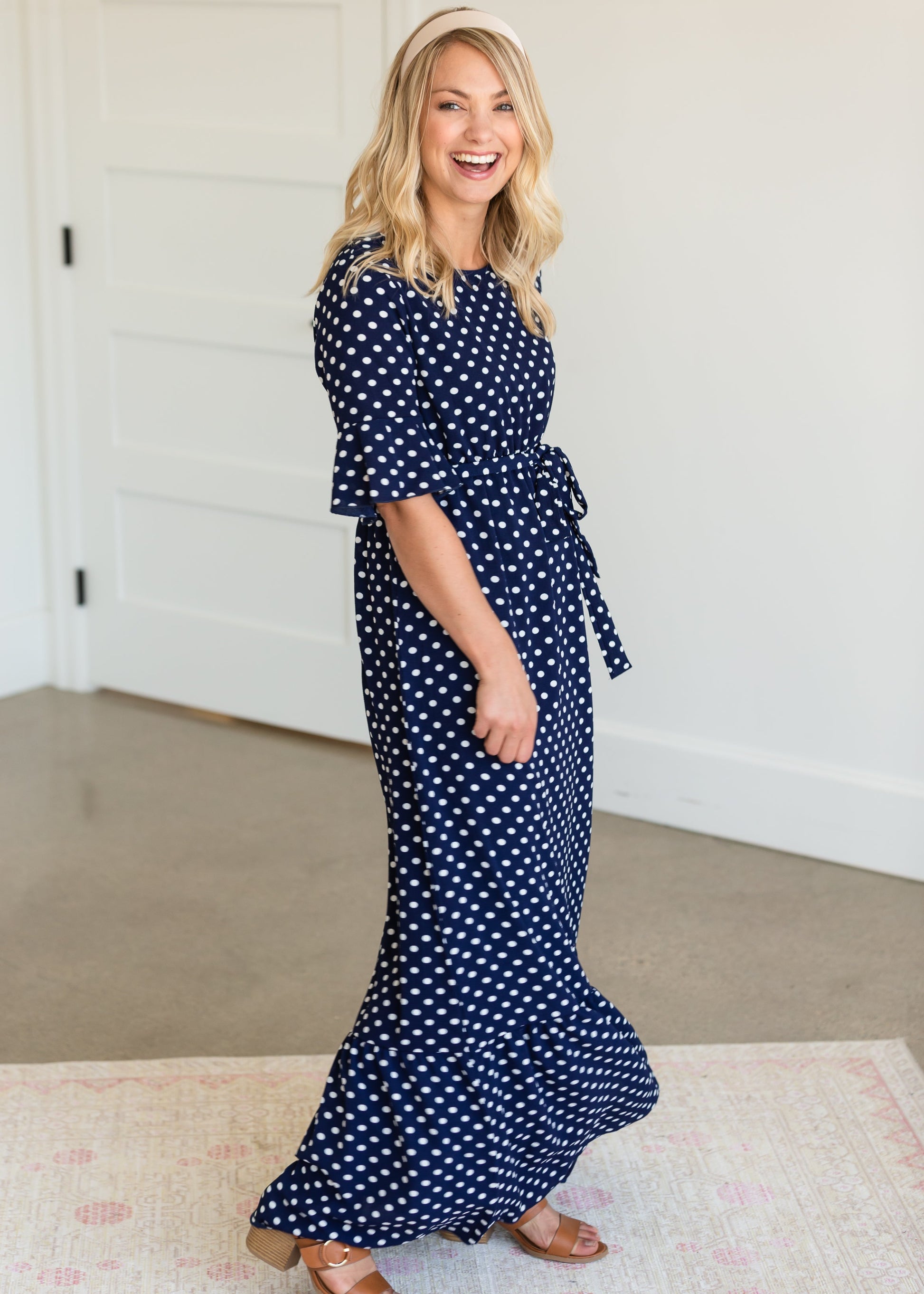 Polka Dot Trumpet Sleeve Maxi Dress - FINAL SALE Dresses
