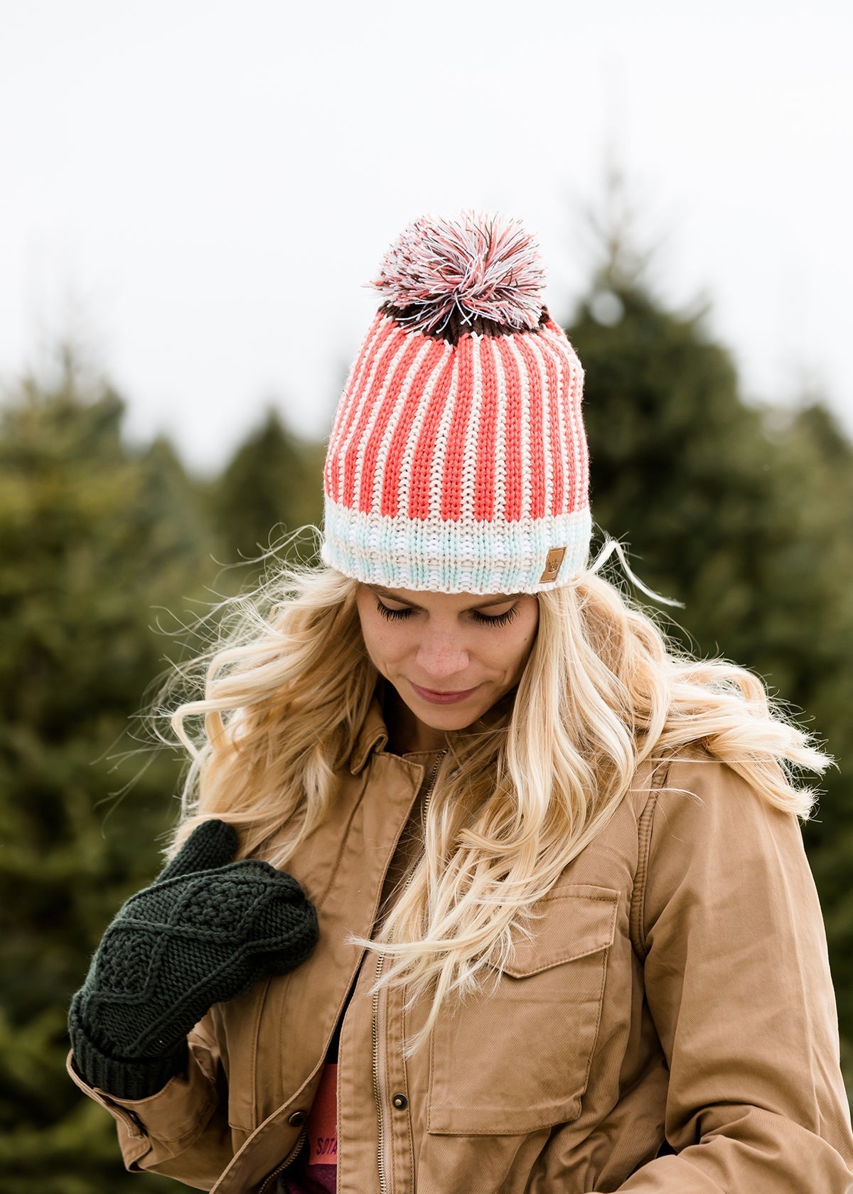 Pom Pom Fleece Lined Hat or Mittens - FINAL SALE Accessories Coral / Hat