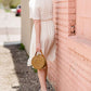 pom pom textured white modest midi dress