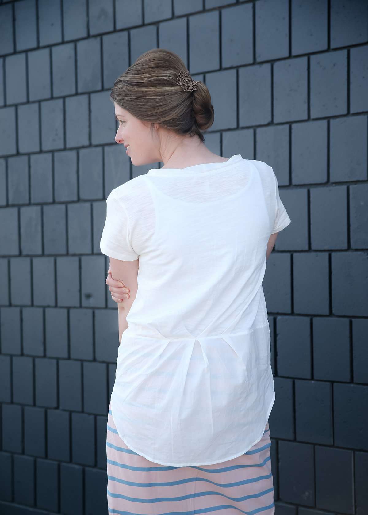 women's modest white popplin detailed top