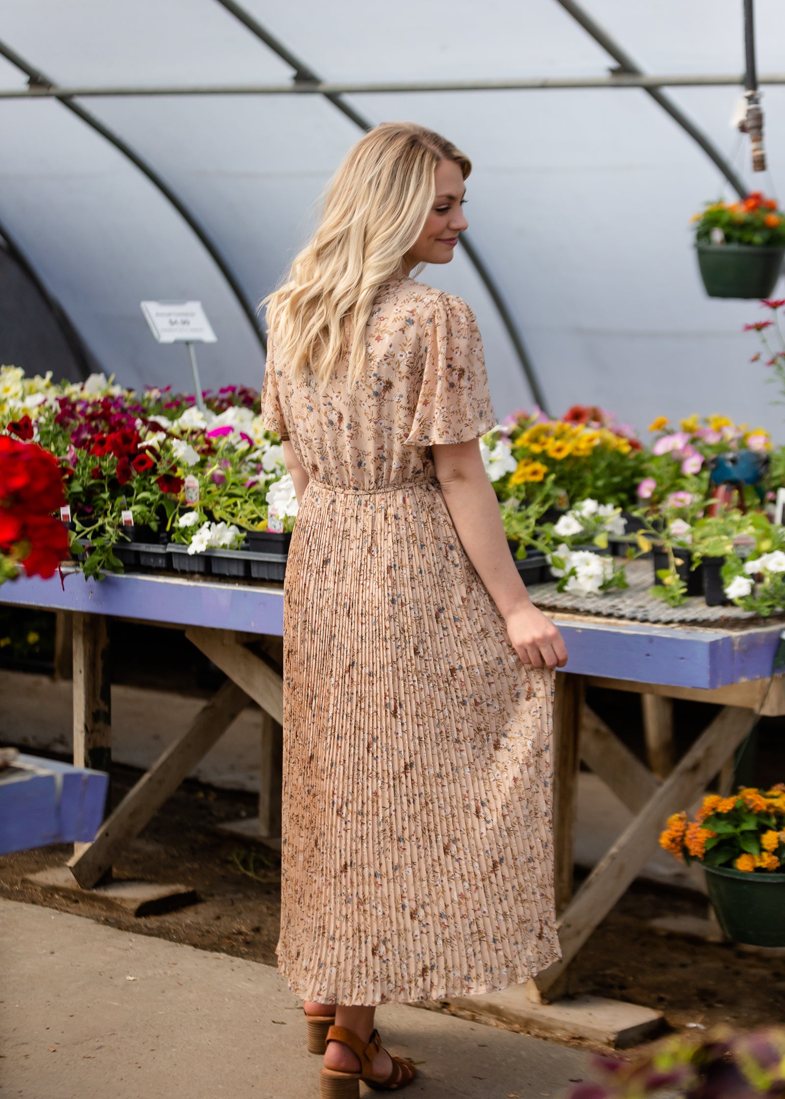 Prairie Pleated Floral Midi Dress Dresses