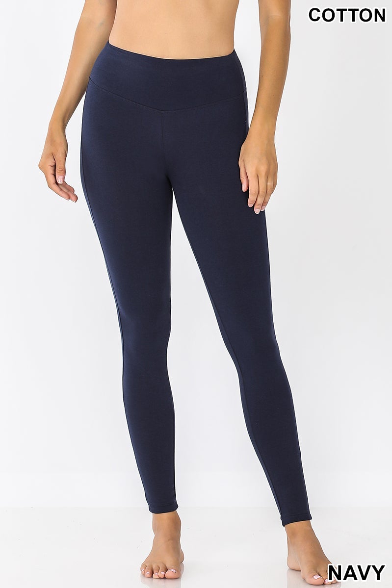 Premium Cotton Wide Waistband Full Length Leggings Leggings Zenana