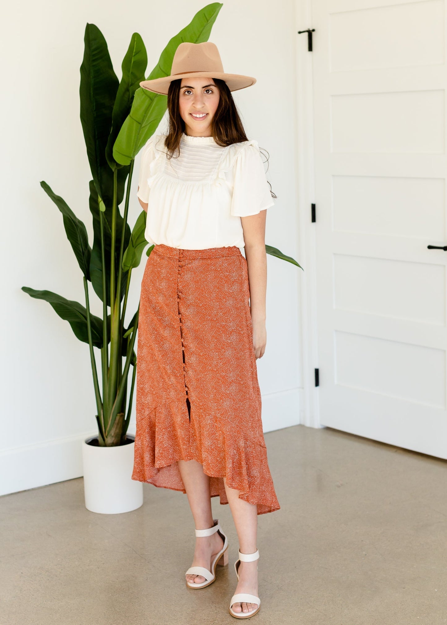 Printed Ruffle Button Front Midi Skirt - FINAL SALE Skirts