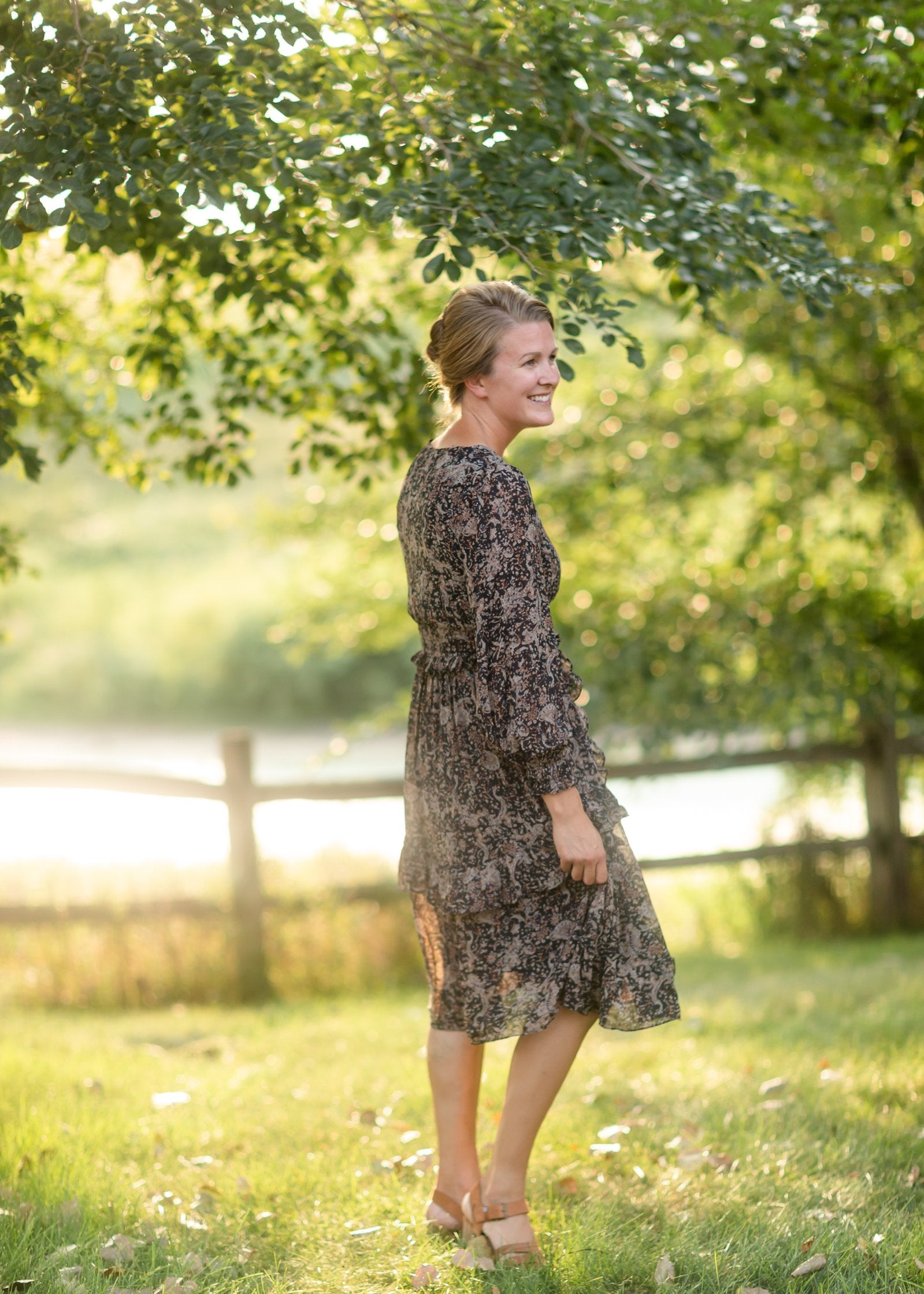 Printed Ruffle Midi Dress Dresses Grade & Gather
