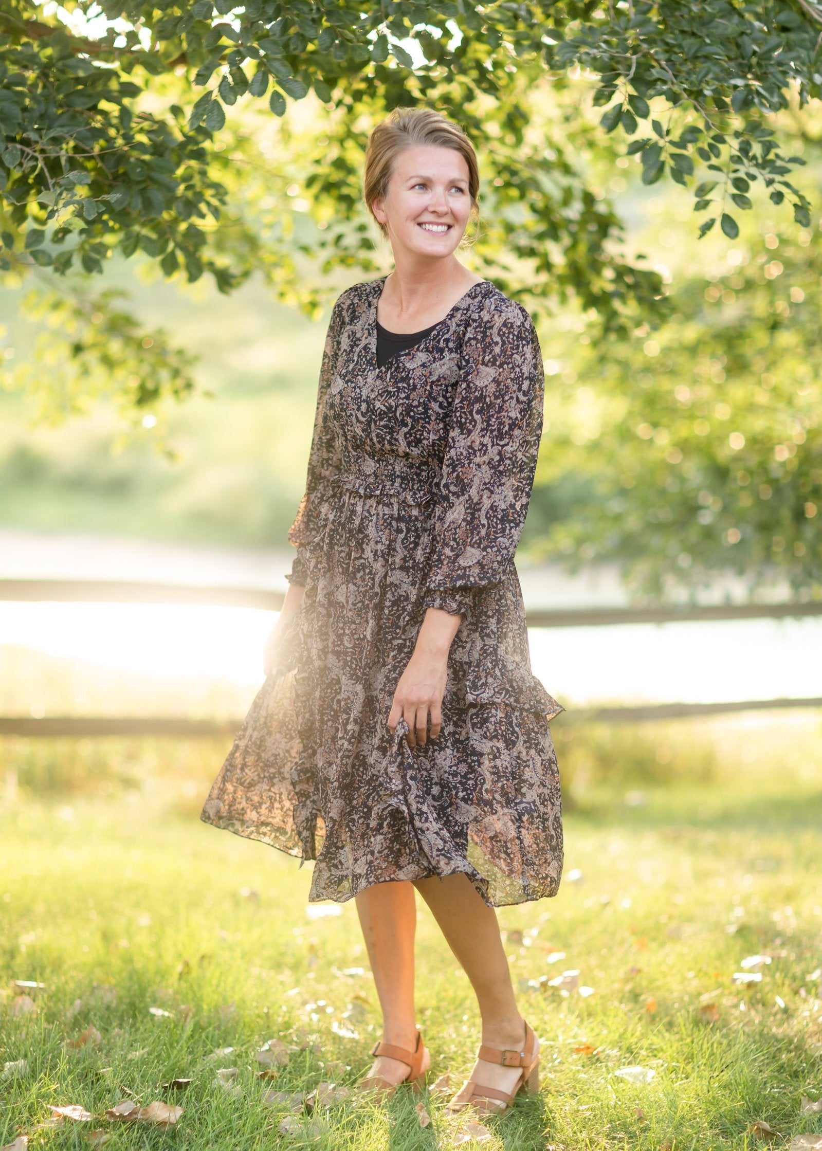 Printed Ruffle Midi Dress Dresses Grade & Gather