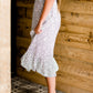 Cream and black side tie midi dress