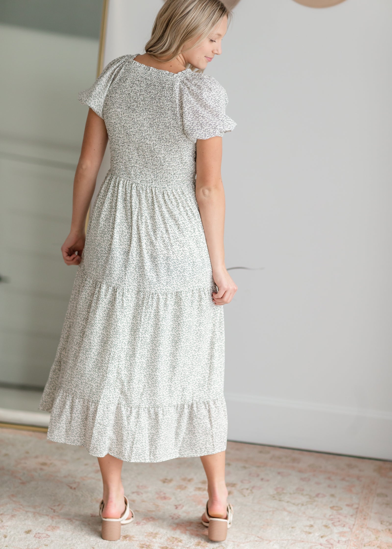 Puff Sleeve Embroidered Square Neck Midi Dress Dresses Polagram & BaeVely