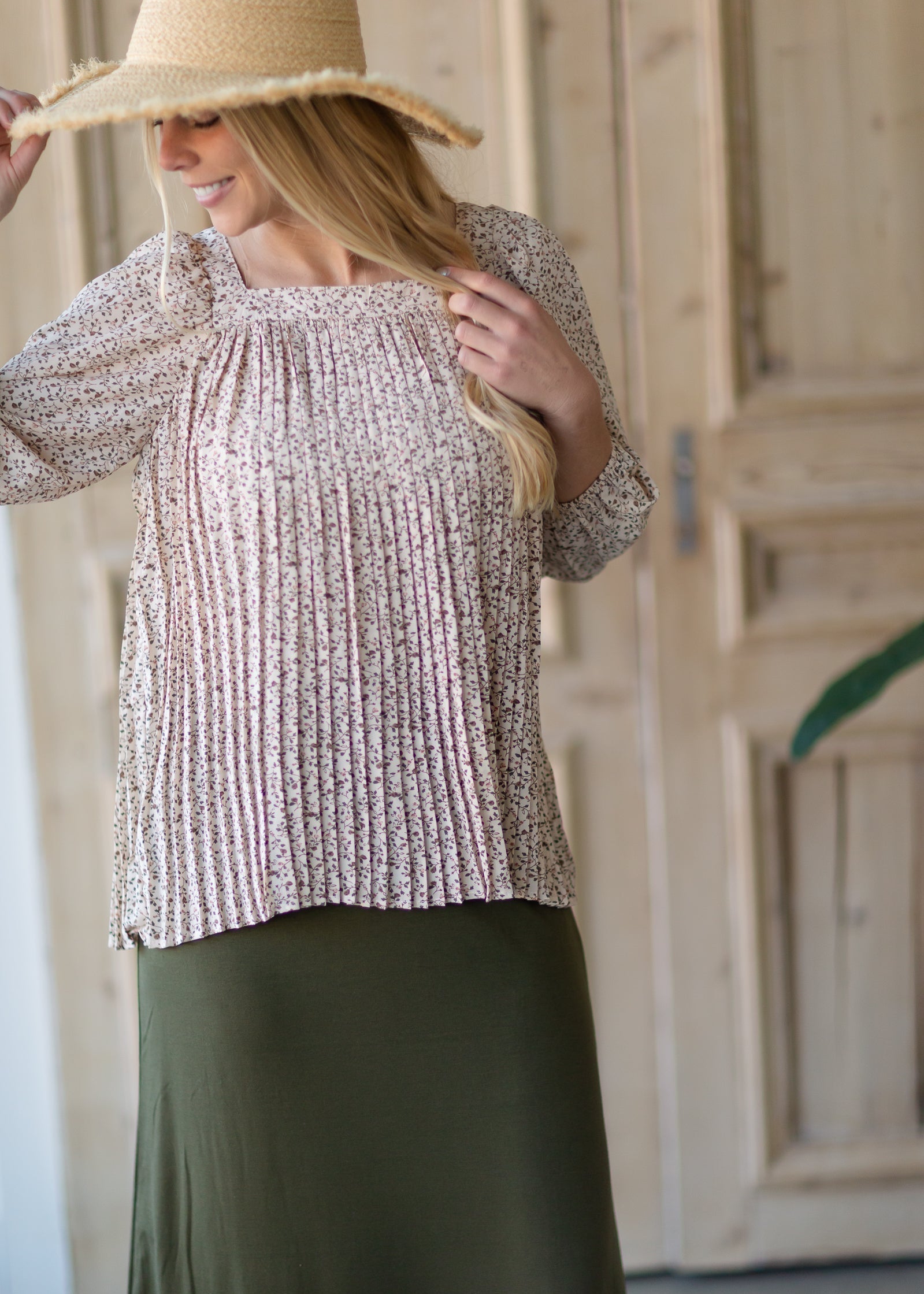 Puff Sleeve Pleated Blouse - FINAL SALE Tops
