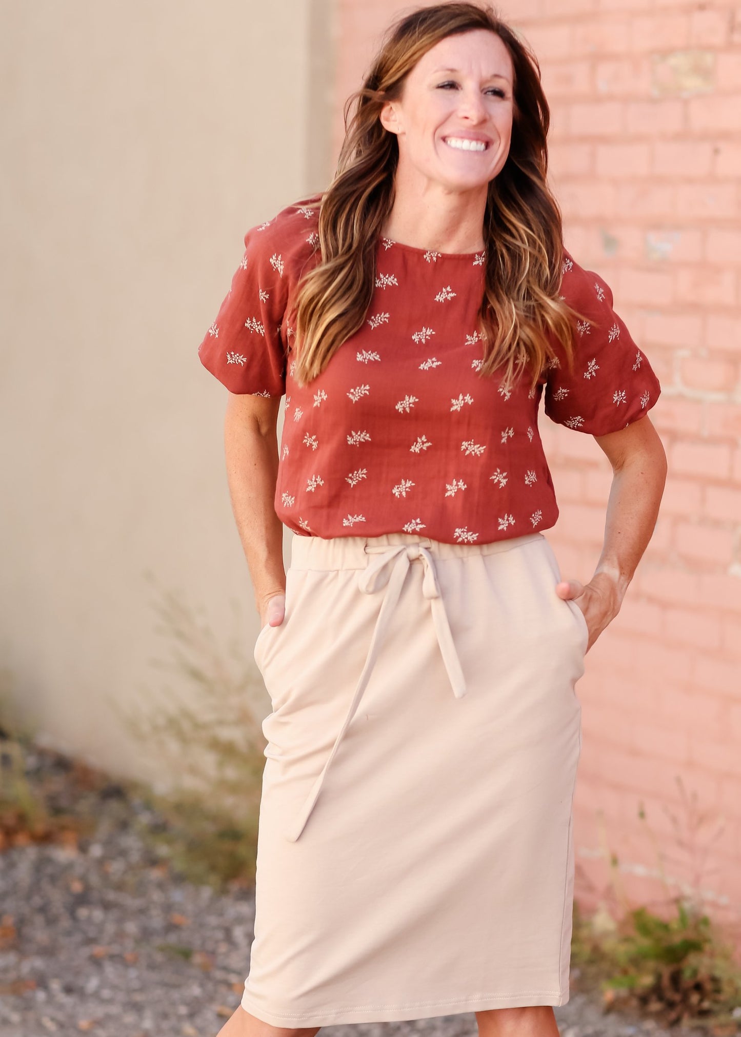 Puff Sleeve Round Neck Floral Print Top Tops Pologram Orange / S