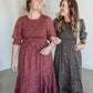 Puff Sleeve Smocked Bodice Round Neck Tiered Midi Dress Dresses Polagram