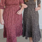 Puff Sleeve Smocked Bodice Round Neck Tiered Midi Dress Dresses Polagram