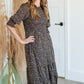 Puff Sleeve Smocked Bodice Round Neck Tiered Midi Dress Dresses Polagram