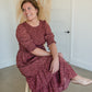 Puff Sleeve Smocked Bodice Round Neck Tiered Midi Dress Dresses Polagram