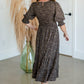 Puff Sleeve Smocked Bodice Round Neck Tiered Midi Dress Dresses Polagram