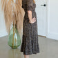 Puff Sleeve Smocked Bodice Round Neck Tiered Midi Dress Dresses Polagram