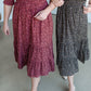 Puff Sleeve Smocked Bodice Round Neck Tiered Midi Dress Dresses Polagram