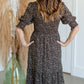 Puff Sleeve Smocked Bodice Round Neck Tiered Midi Dress Dresses Polagram
