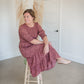 Puff Sleeve Smocked Bodice Round Neck Tiered Midi Dress Dresses Polagram