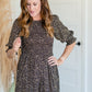 Puff Sleeve Smocked Bodice Round Neck Tiered Midi Dress Dresses Polagram