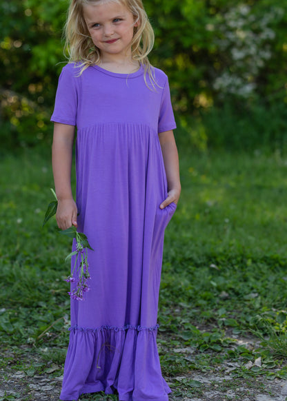 Purple High Waist Ruffle Hem Maxi Dress Dresses