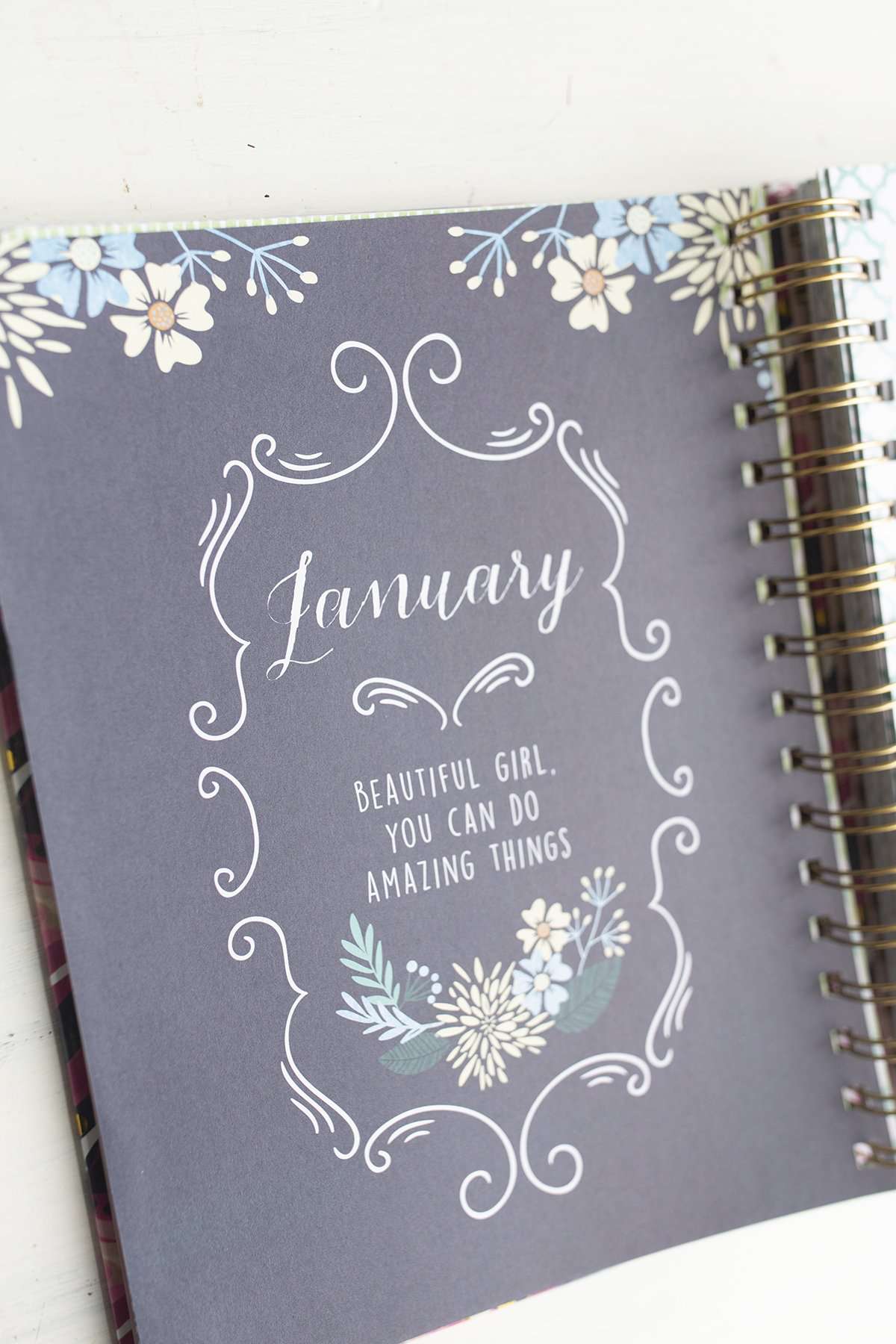 Pink, purple and gold foil Hardcover, 12 month spiral Life Planner runs January 2019 through December 2019, contains scripture verses