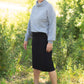  You will fall in love with the Quinn Midi Skirt! An Inherit exclusive, the Quinn is soft, sweet and always ready to go, as it is made of a fabric that is almost always wrinkle free! Say what?!! YEP!! No need to iron this one! The thick, stretch waist band is slimming and supportive along with no pockets giving this a no-bulk, super comfy fit. This modest skirt is ready for your 9-5 day at the office or lunch out with friends! 