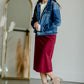 This is the quinn knit midi skirt that is made of high quality knit with a stretch waistband and is in a streight fit.