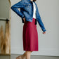 This is the quinn knit midi skirt that is made of high quality knit with a stretch waistband and is in a streight fit.