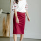 This is the quinn knit midi skirt that is made of high quality knit with a stretch waistband and is in a streight fit.