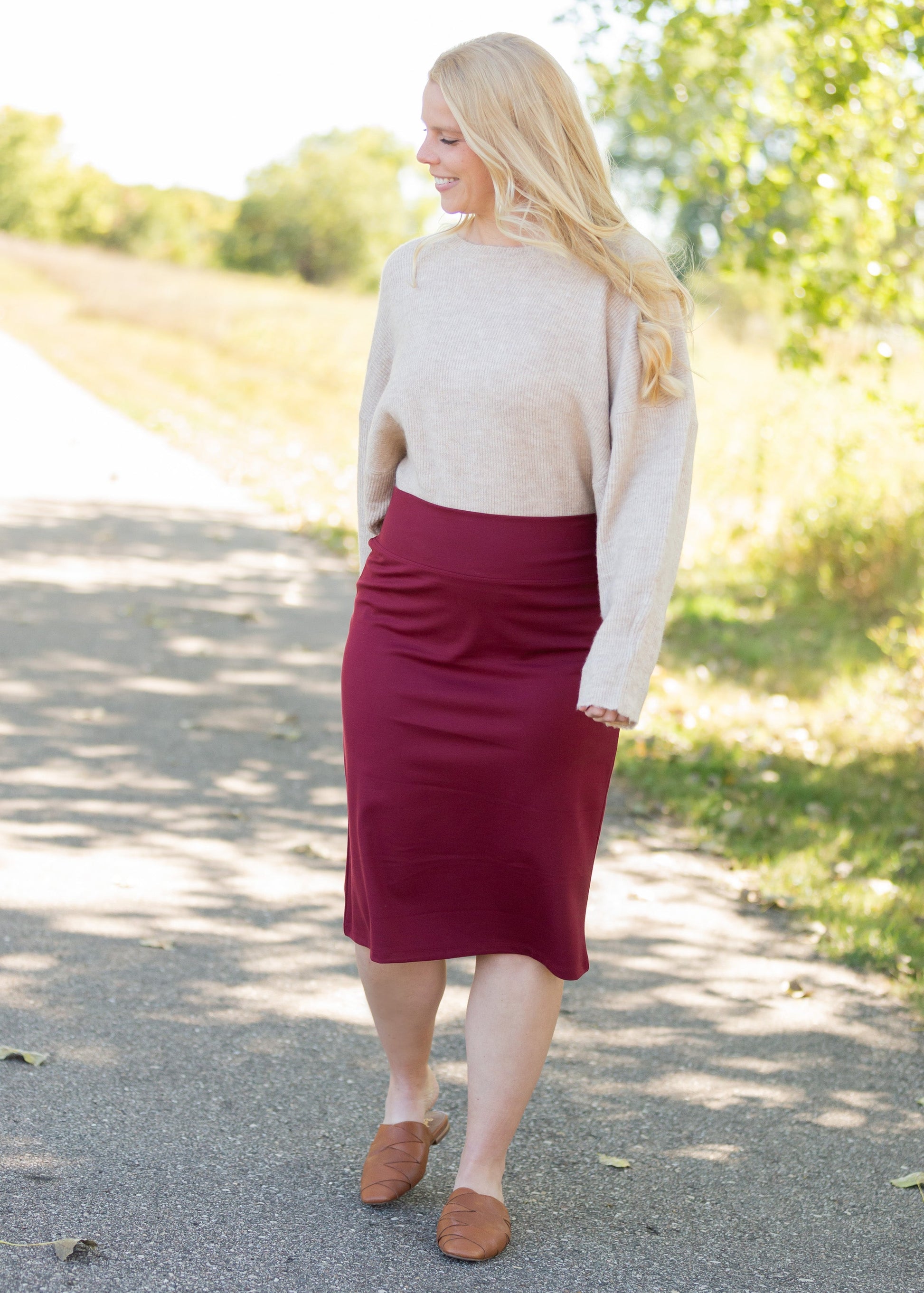 Quinn Burgundy Midi Skirt Skirts