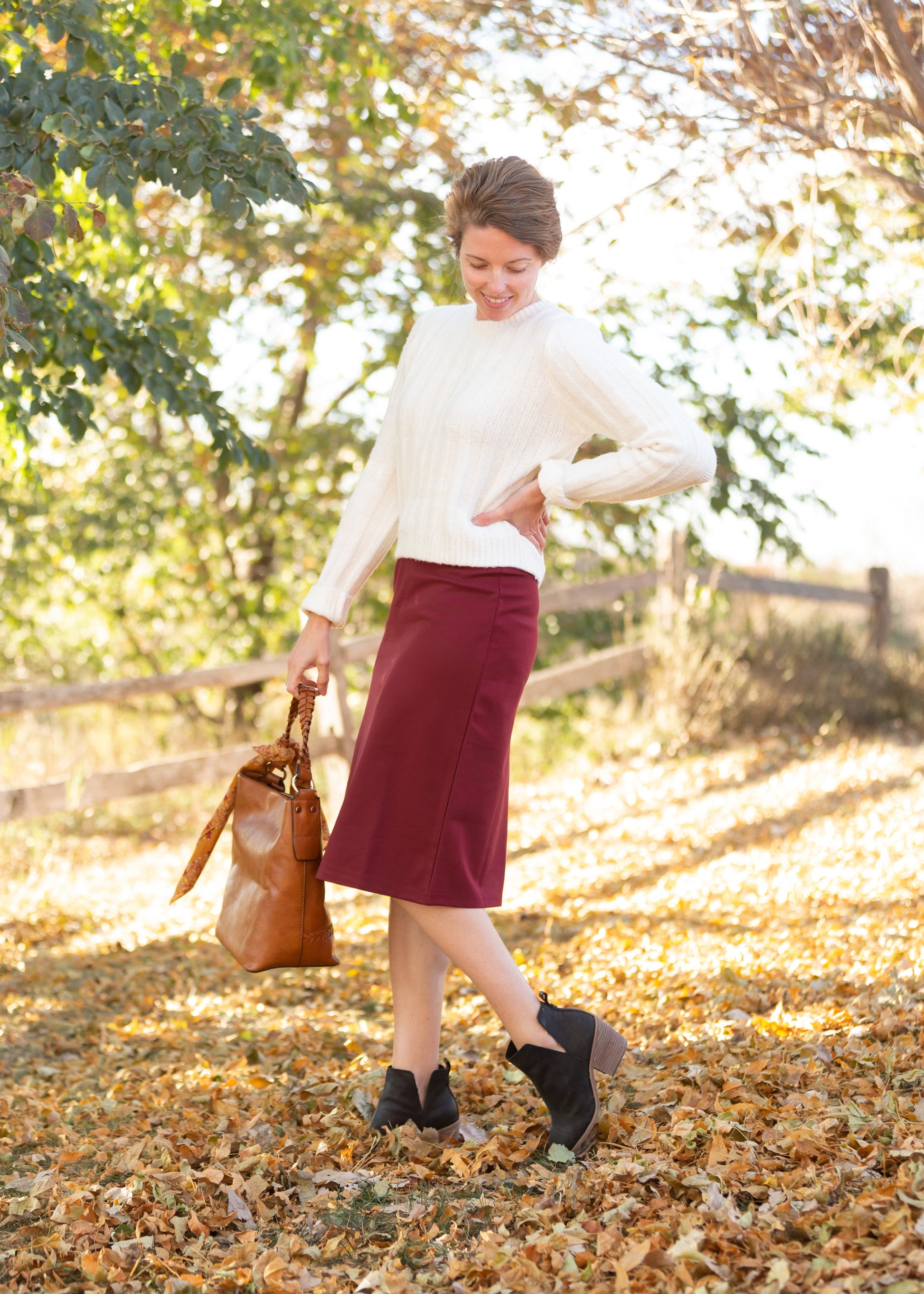 burgundy midi skirt