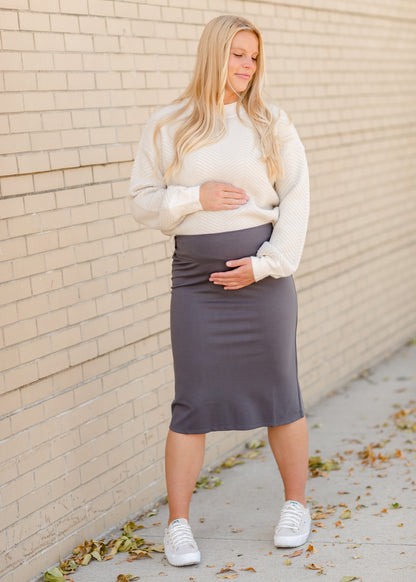 Quinn Charcoal Knit Midi Skirt Skirts Inherit