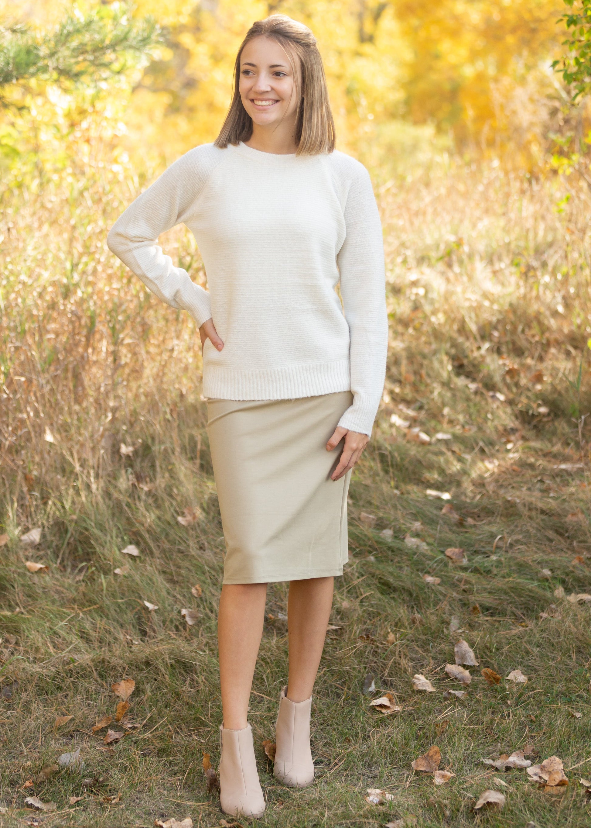 Quinn Khaki Knit Midi Skirt Skirts