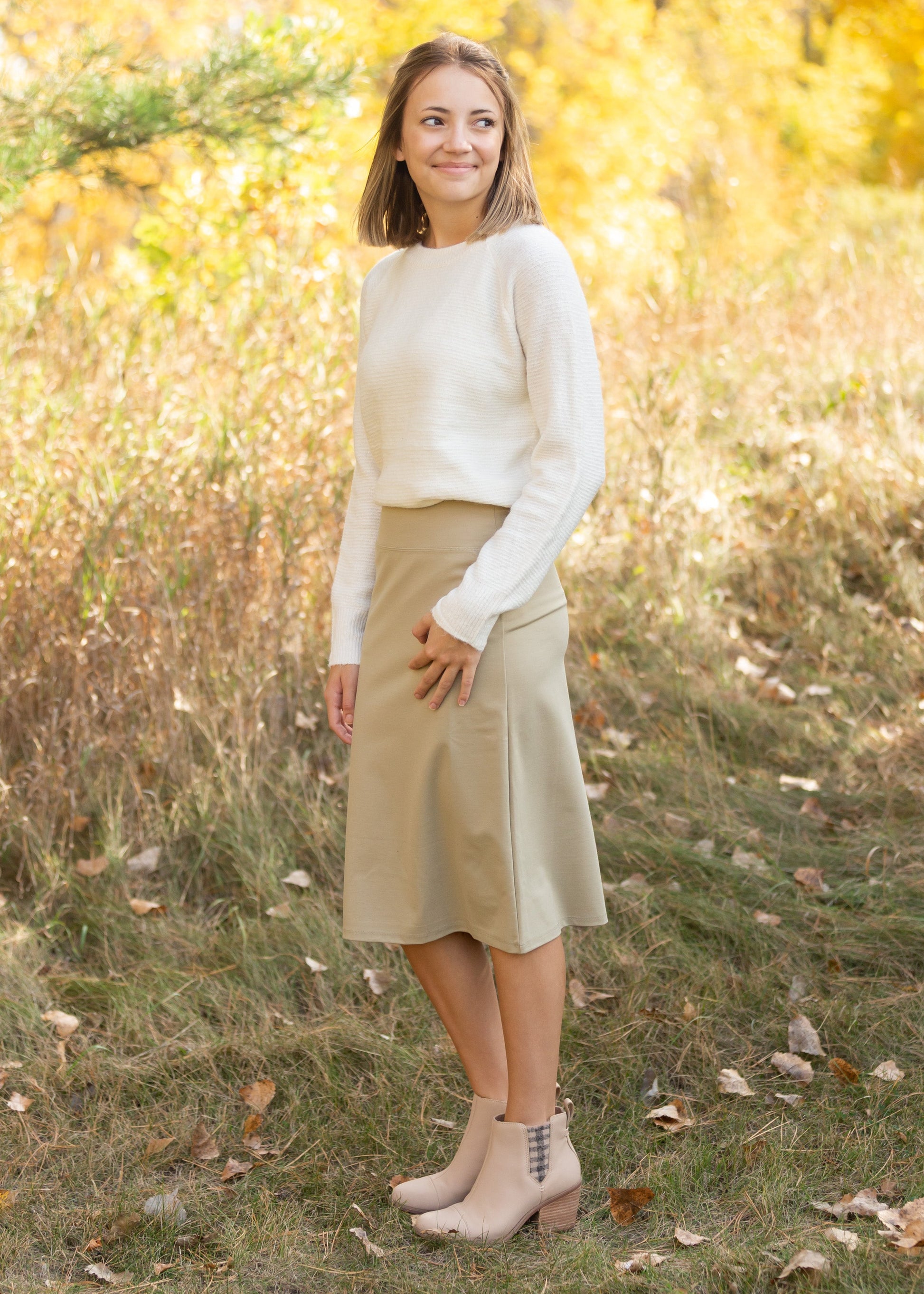 Quinn Khaki Knit Midi Skirt Skirts