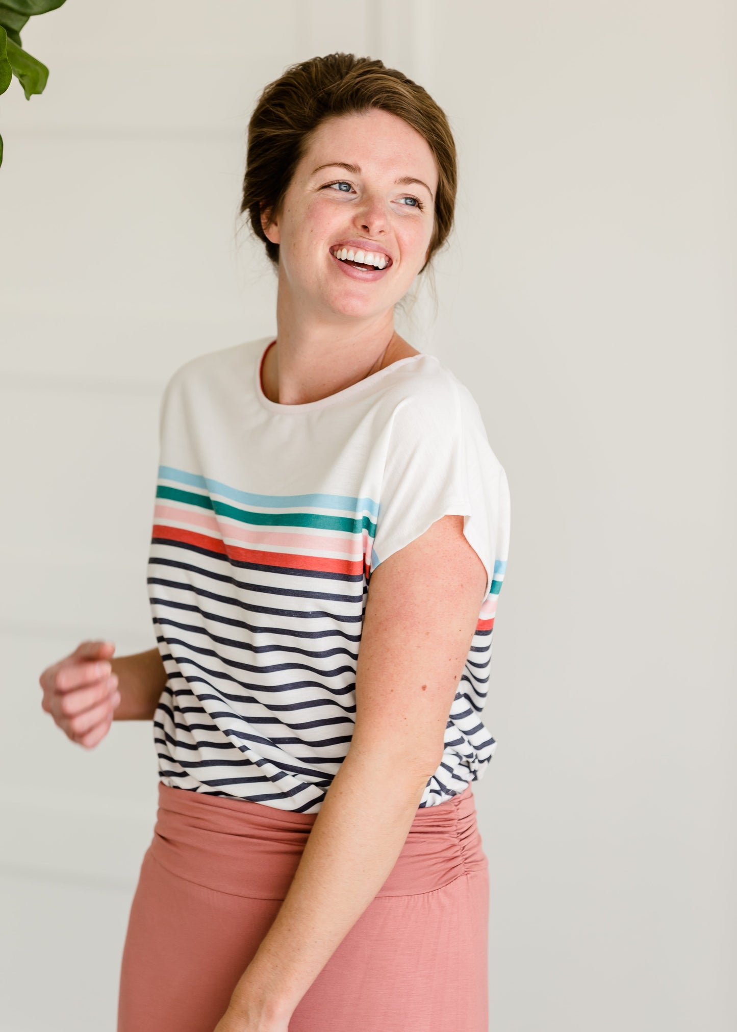 Rainbow Striped French Terry Tee Tops