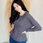 Raw Edge Round Neck Long Sleeve Waffle Knit Top Tops Thread & Supply Gray / XS