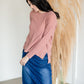 Raw Edge Round Neck Long Sleeve Waffle Knit Top Tops Thread & Supply Pink / XS