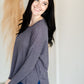 Raw Edge Round Neck Long Sleeve Waffle Knit Top Tops Thread & Supply