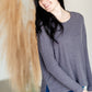 Raw Edge Round Neck Long Sleeve Waffle Knit Top Tops Thread & Supply
