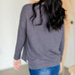 Raw Edge Round Neck Long Sleeve Waffle Knit Top Tops Thread & Supply