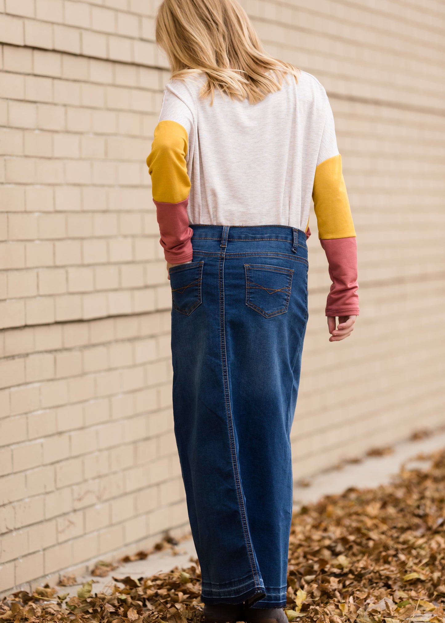 Raw Hem Long Denim Skirt Skirts
